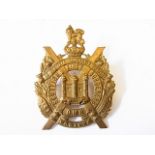 Kings Own Scottish Borderers WWI Emergency/ Economy issue cap badge (Brass, lugs) KC, an unusual