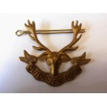Queens Own Highlanders (Seaforth and Camerons) Cap Badge, (Brass, Lugs) QC. Officer's variant.