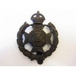 19th London Regiment (St. Pancras) WWI Cap Badge, KC (Blackened Brass, slider) K&K: 1851