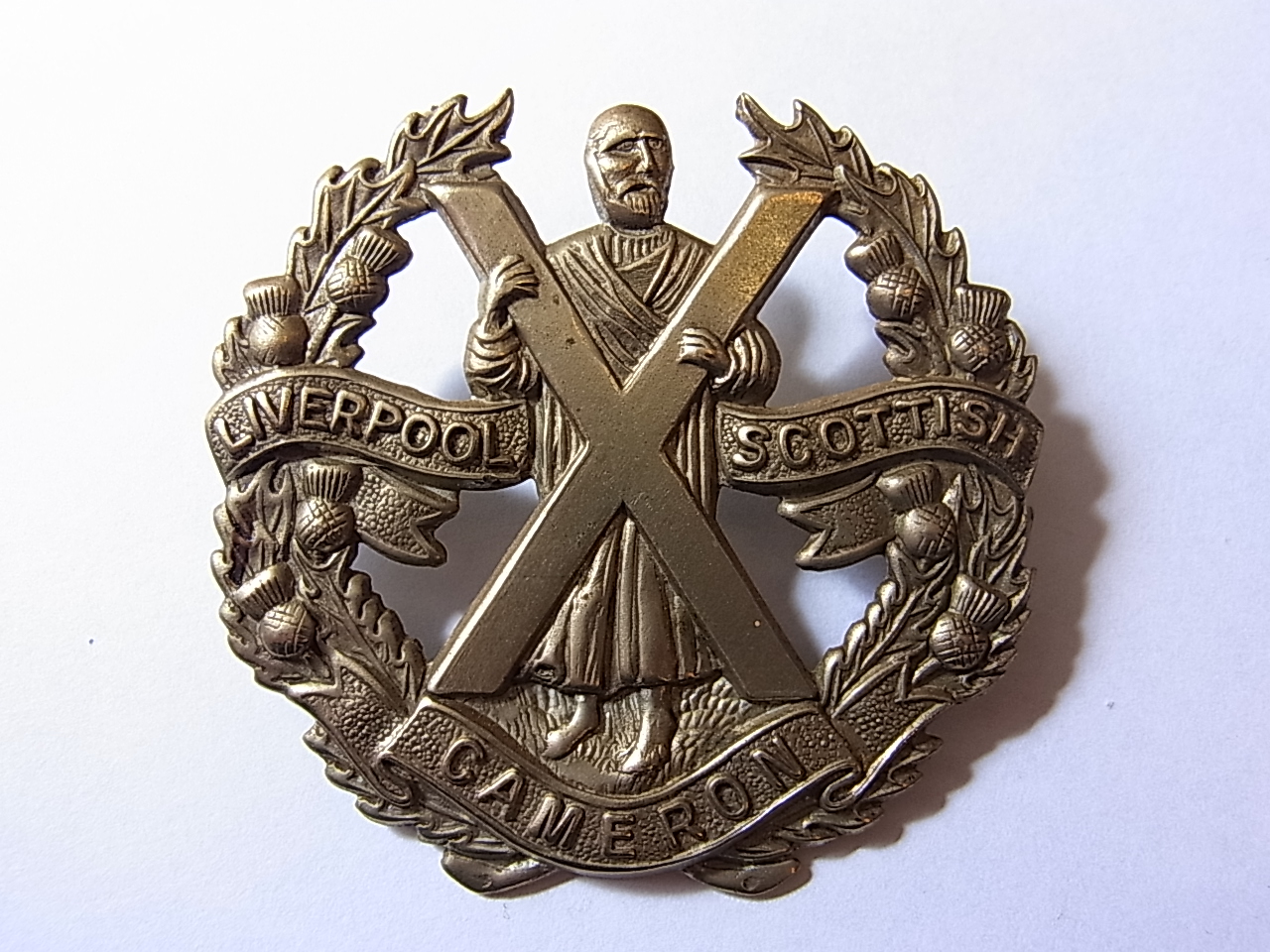 Liverpool Scottish Cameron Highlanders Cap Badge (White-Metal, lugs)