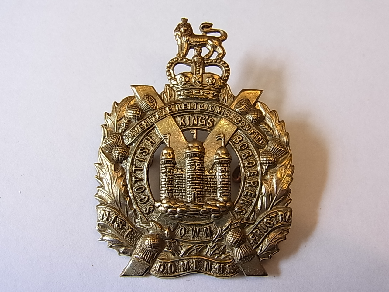 Kings Own Scottish Borderers Cap badge, QC (White Metal, lugs)