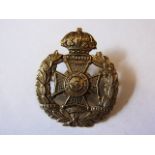 The Rifle Brigade (Prince Consort's Own) Cap badge, Guelphic Crown (White-metal, lugs) K&K: 2020