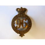 Victorian 96th Foot Glengarry Cap Badge (Brass, lugs), QVC K&K: 571