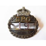 General Post Office 1930's - 40's Cap badge, KC (Bi-metal, Pinch lugs) Number (19), a scarce cap