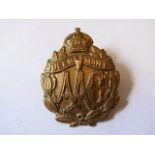 Queen Mary's Army Auxiliary Corps WWI Cap badge, KC (Brass, lugs) K&K: 1067