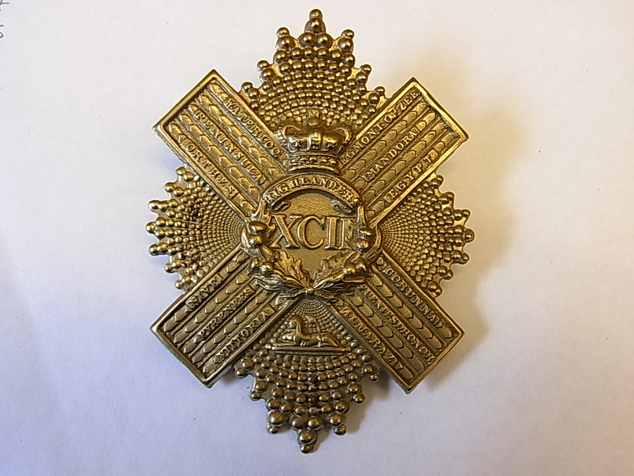 British Pre- 1881 XCII 92nd Gordon Highlanders Uniform Cross Belt Badge Plate, officers variant (