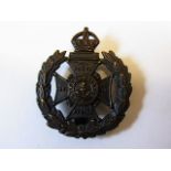 17th London Regiment (Poplar and Stepney Rifles) WWI Cap badge, KC (Blackened Brass, slider) K&K: