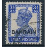 Bahrain - 1942 3 1/2a bright blue V.F.U. SG46