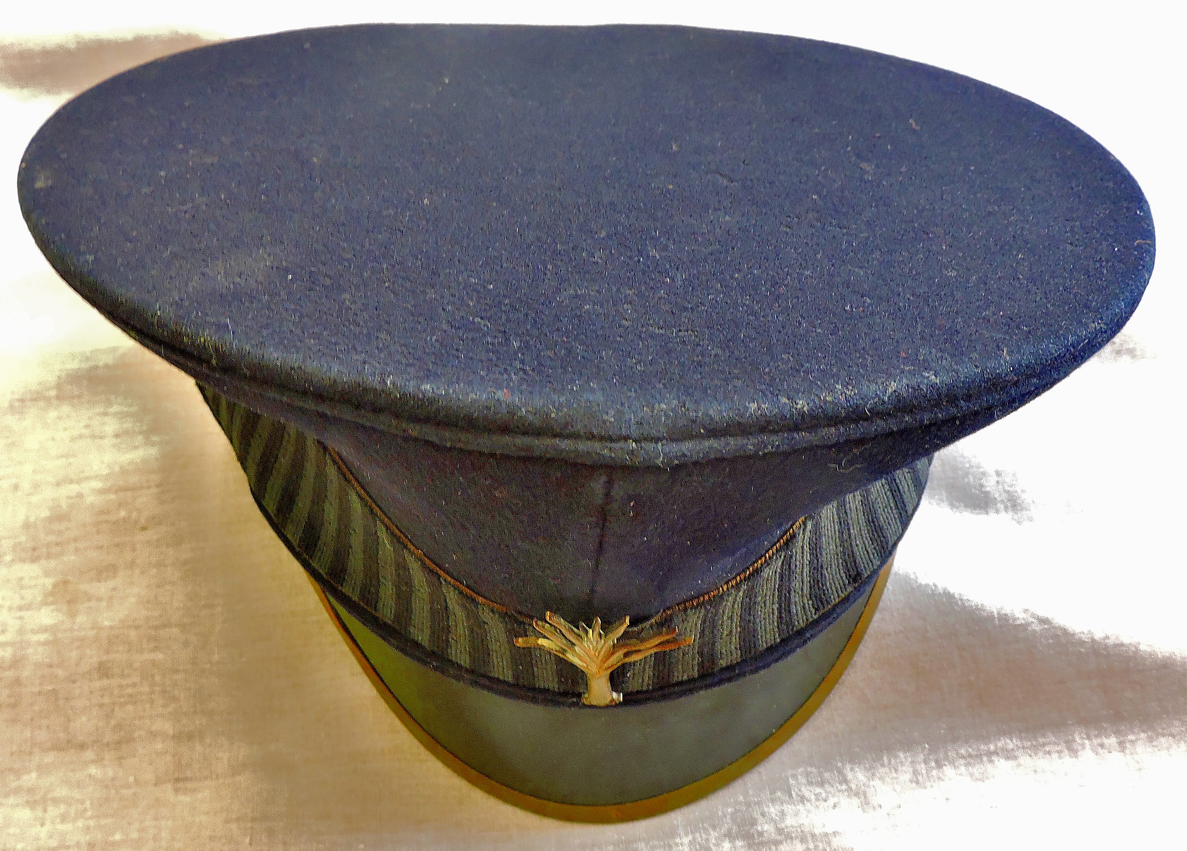 Welsh Guards Bandsman Service Cap, peaked cap with brass trimming dated 1963, size 6" 5/8". In