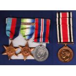 Group of 4 medals, WW2: 1939 - 1945 Star, Atlantic Star ' Clasp France and Germany' 1939 - 1945