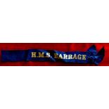 WWII Naval Ribbon 'H.M.S. Barrage'. With the Knot. Scarce.