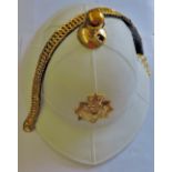 Royal Marines Bandsman helmet 'Wolseley' pattern ceremonial pith helmet. With brass pommel fix on