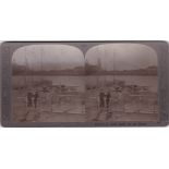 Stereoscope-A stereoscopic card from the Great War showing a group of armed motor-boats on the river