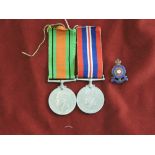 WWII 1939 - 1945 medal and Defence medal pair, also with a Royal Fusiliers O.C.A. Lapel sweetheart