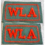 British Pattern WWII "Women's Land Army" WLA slip on epaulette titles.