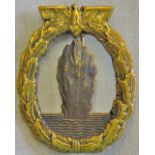 German WWII Style Kriegsmarine Mine Sweepers Badge, possible tailors replacement. Sold A/F