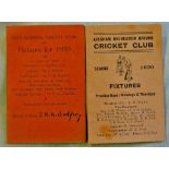 Cricket -Two fixtures cards for local clubs in 1930, east Norfolk Cricket Club and Aylsham