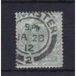 Great Britain 1911-1/2d dull-green, perf 15x14, (SG279) fine used.