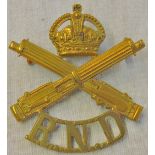 Royal Naval Division Machine Gun Battalion cap badge, 1916 - 1918, KC (Brass, lugs) Possible repro.