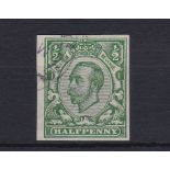 Great Britain 1912-1/2d green, variety imperforate (SG346B) fine used