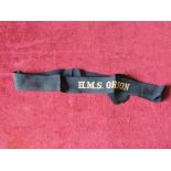 Naval Cap Ribbon 'H.M.S. Orion'.Cap tally ribbon. Scarce.