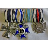 Imperial German WWI Medal bar, including: Iron Cross 1st class (maker - Königliches Münzamt Orden,