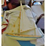 Pond Yacht-A very nice wooden painted 1950's toy boat by 'Start Yacht' of Birkenhead length 23" a