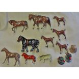 Britains Farmyard Animals - Horses, Donkey and Turkeys. Nice clean condition. (13)