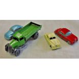 Matchbox car No's 25, 32 and 65. Dinky Lorry - flat truck