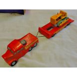 Matchbox King Size (K-8)-Prime Mover and Transporter with crawler tractor, orange bodies, yellow