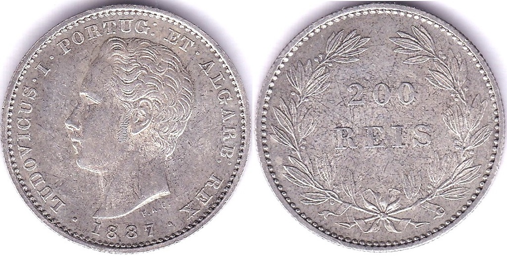 Portugal 1887 200 Reis, AUNC, KM 512