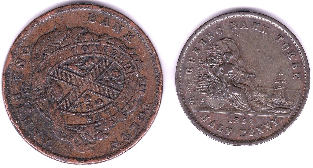 Canada (Lower Canada) 1852 Sou (1/2d) Token, KM Tu 20, VF; 1852 2 Sous (1d) KM Tu 19 AVF. (2) - Image 2 of 3