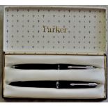 Parker Pens-a 1960's boxed two pen set in black and chrome consisting of a fountain pen with a