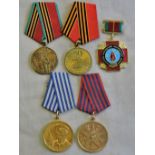 Russian and Yugoslavian Medals (5) Including: The Soviet 40th Anniversary medal, 50th Anniversary