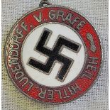German WWII style Party badge "Heil Hitler, Ludendorff, V. Grafe", enamelled, maker marked: 'RZM'