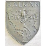 German WWII style Balkan campaign scarce arm shield, no backing plate, 4x fittings ok, VF This