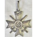 German Post war copy of the WWII Knights Cross of the War Merit Cross, .900 silver