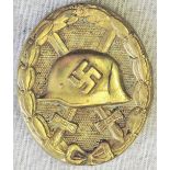 German WWII style Wounds badge, possibly gold grade, hollow, VF