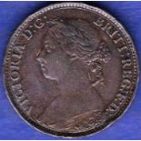 Great Britain Farthing - 1892 Queen Victoria Ref S3958, Grade EF and even dark toning, low mintage.