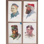 Military EM. Dupuis Artist Character postcards (4) on with corner stain. Lovely cards