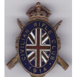 1914 Civilian Rifle Club lapel badge, pin missing, scarce