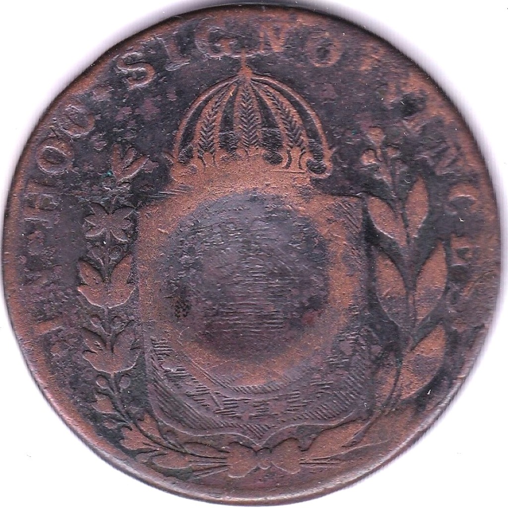 Brazil 1835 Countermark 40 Reis on 1831 on 80 Reis, Pedro II, Ref KM446, Grade about fine. - Image 3 of 3