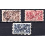 Great Britain 1930-Re-engraved seahorse set (3) 2/6-10/- used (SG£190)