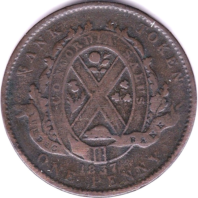 Canada (Lower Canada) 1837 5 Sous (Penny) Token Quebec Bank on Ribbon, KM Tu11, AVF - Image 2 of 3