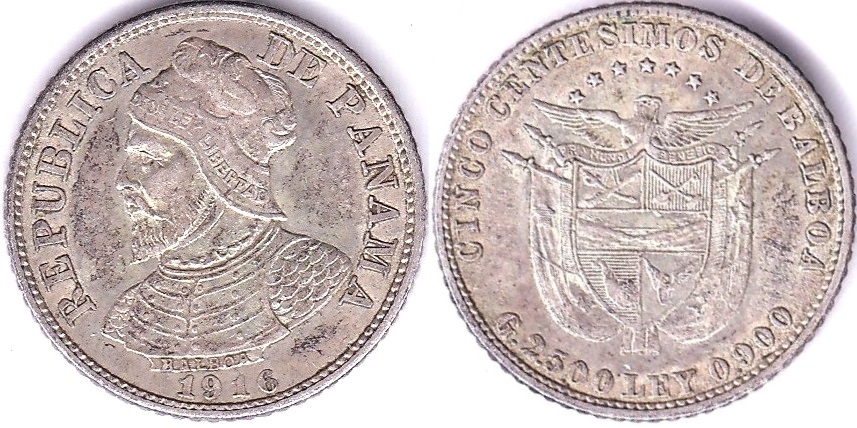 Panama - 1916 -5 Centavos, ABU, rare, ( KM2)