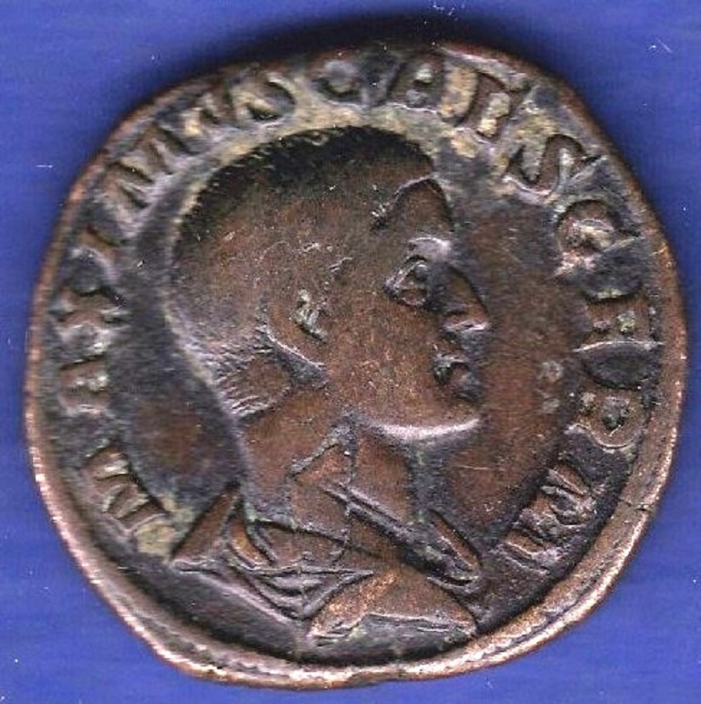 Roman - Gordian III Bronze Sestertius, rev: FORTVNA REDVX S.C. Fortuna seated left holding rudder - Image 3 of 3