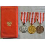 Polish medal for his contribution to national defence (3) in gold, silver and bronze grade. All in