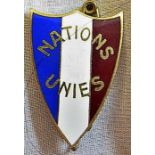 French Post WWII 'Nations Unies' shield badge, made in Paris (gilt and enamel) These were produced