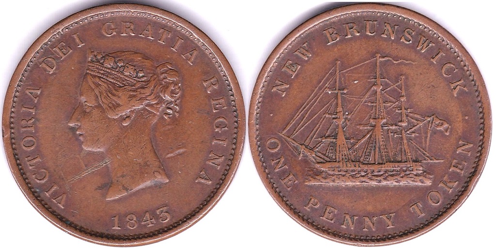 Canada (New Brunswick) 1843 Penny Token, KM2 GVF, (Small scratch in field otherwise GVF)