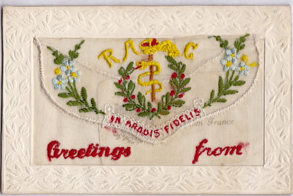 Royal Army Medical Corps WWI Silk Postcard, clean and scarce.